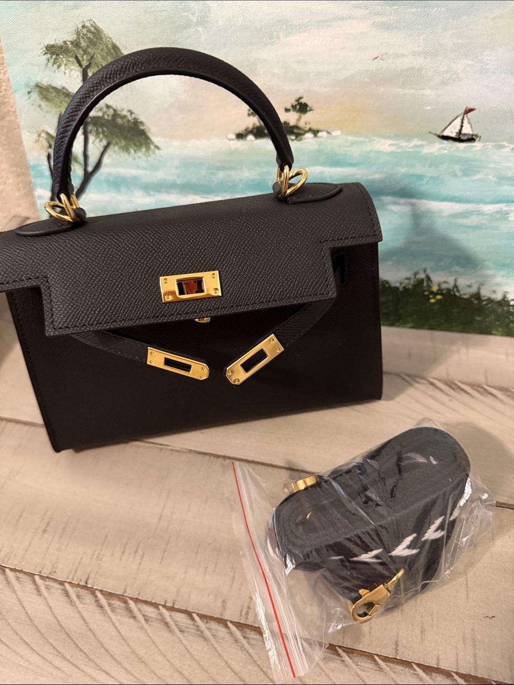 Black Top-Handle Leather Satchel with Gold Hardware